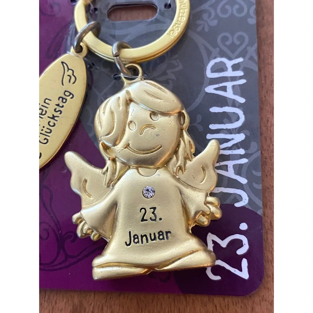 Guardian Angel Mein Gluckstag My Lucky Day January 23 Keyring Keychain Gold Tone